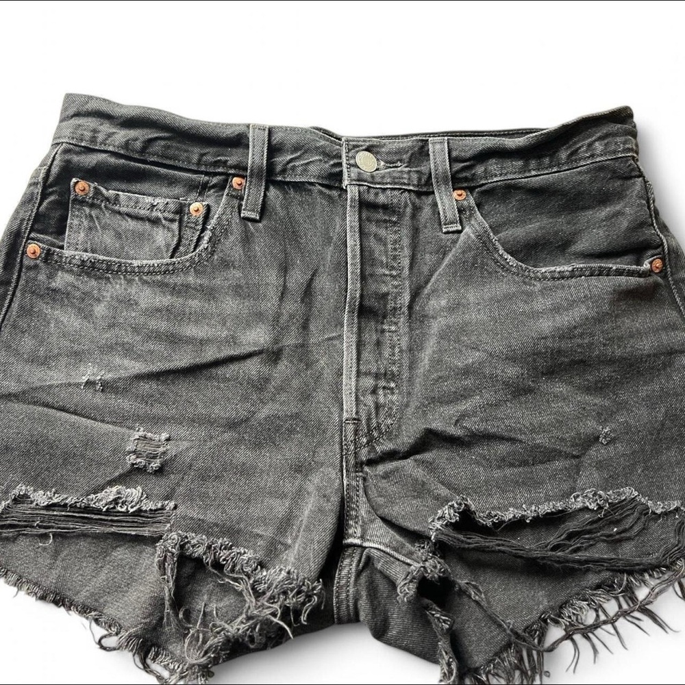Levi’s 501 Distressed Black Denim Shorts
